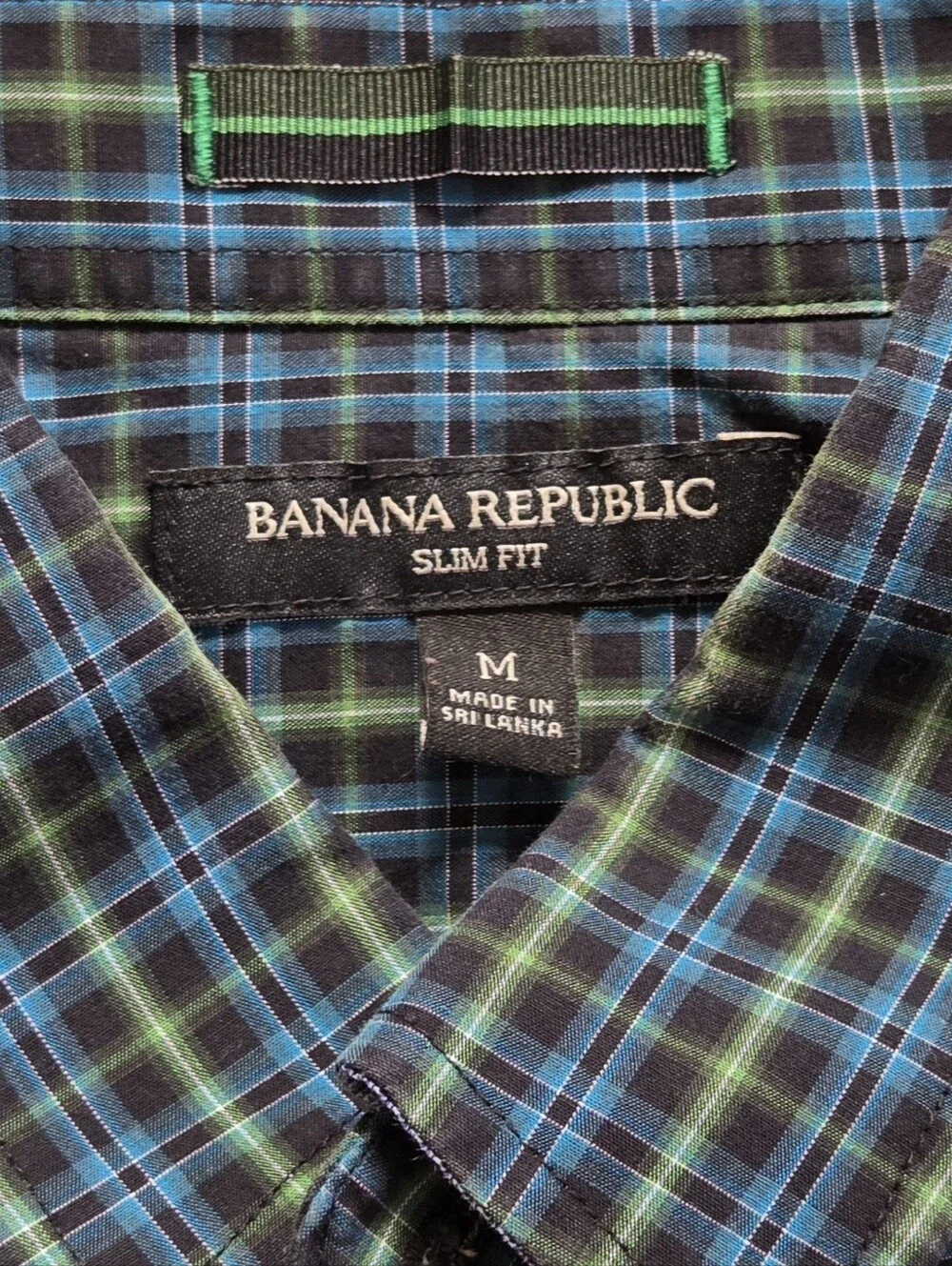 Banana Republic Long Sleeved Plaid Pearl Snap-Down Shirt - Blue/Green